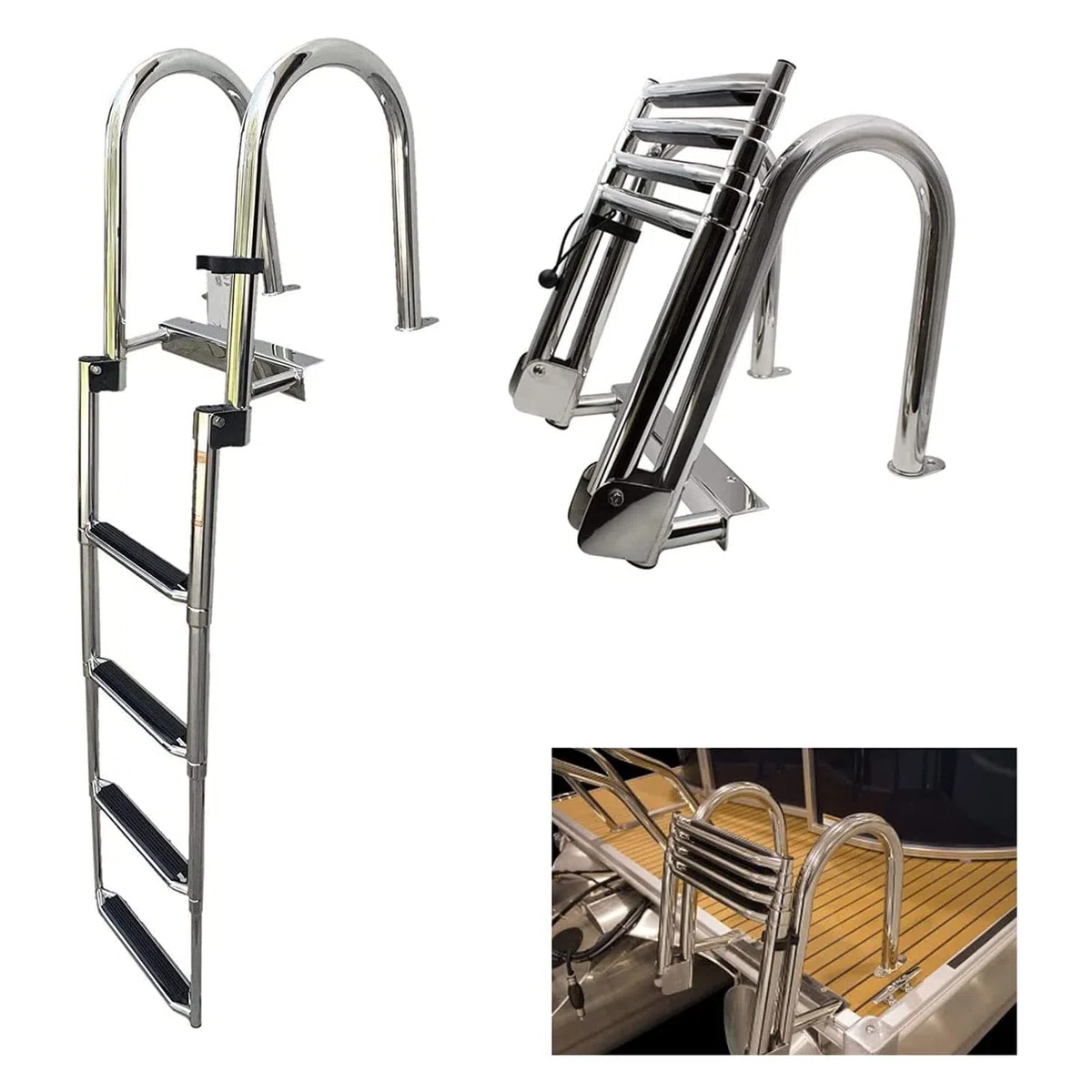 Escalera De Baño Escalera De Piscina De Barco Escalera De Piscina De 4 Escalones De Acero Inoxidable con Escalones Antideslizantes para Cubierta De Yate Pasarela De Piscina Capacidad 200 Kg