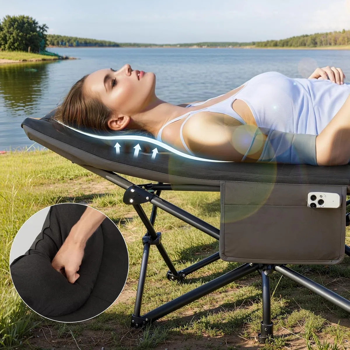 OVERMONT Cama de Camp Plegable con Colchón - Cama de Camp Plegable 190 x 70 x 40 cm - Soporta hasta 250 kg - Tela Oxford con Bolsillo Lateral - Bolsa de Transporte para Camping Jardín Oficina - Negro