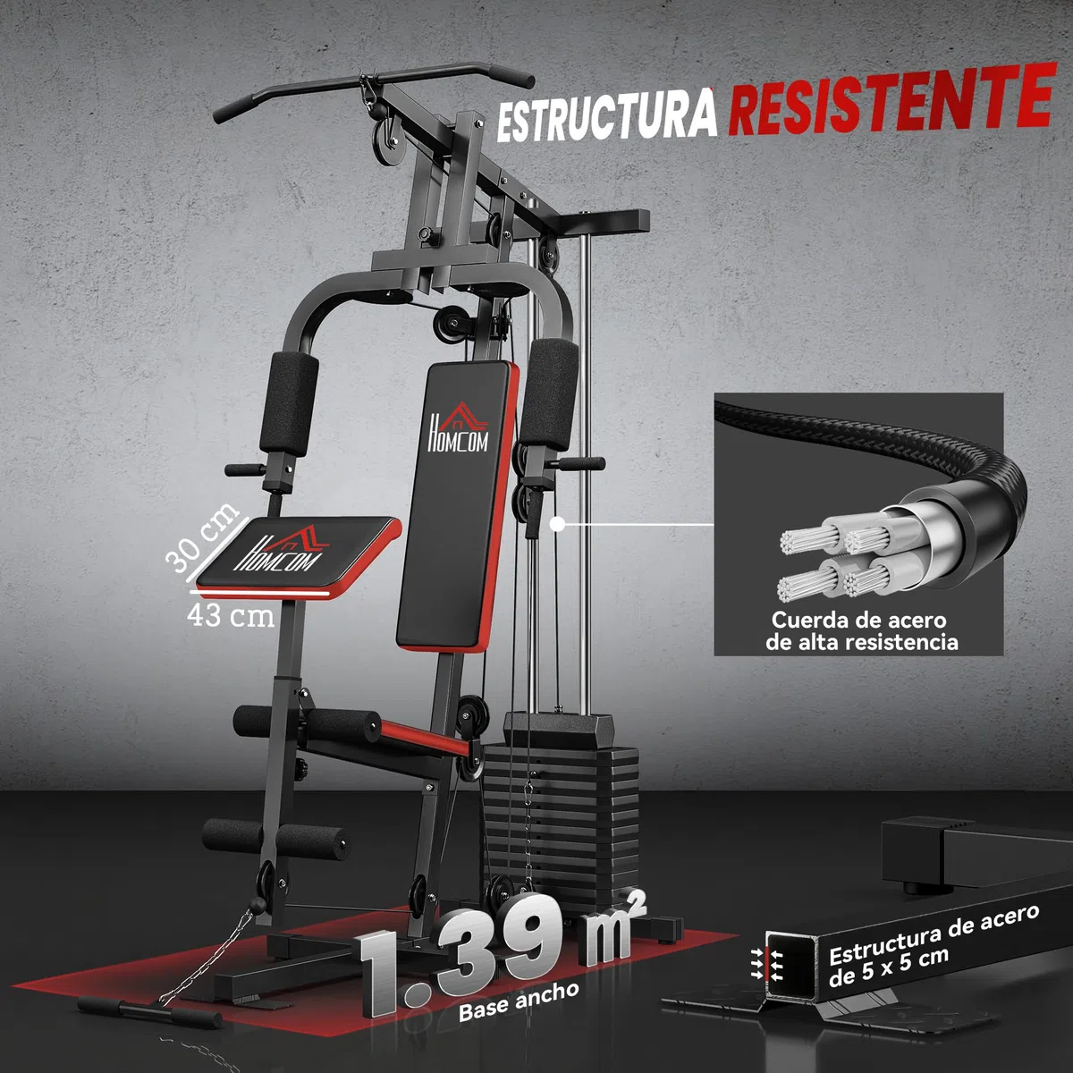 HOMCOM Multiestación Musculación, Máquina de Musculación con Prensa de Pecho, Placas de Peso 65 kg, Curl de Piernas y Brazos, Polea Mariposa, Carga 100 kg para Entrenamiento Casa Gimnasio