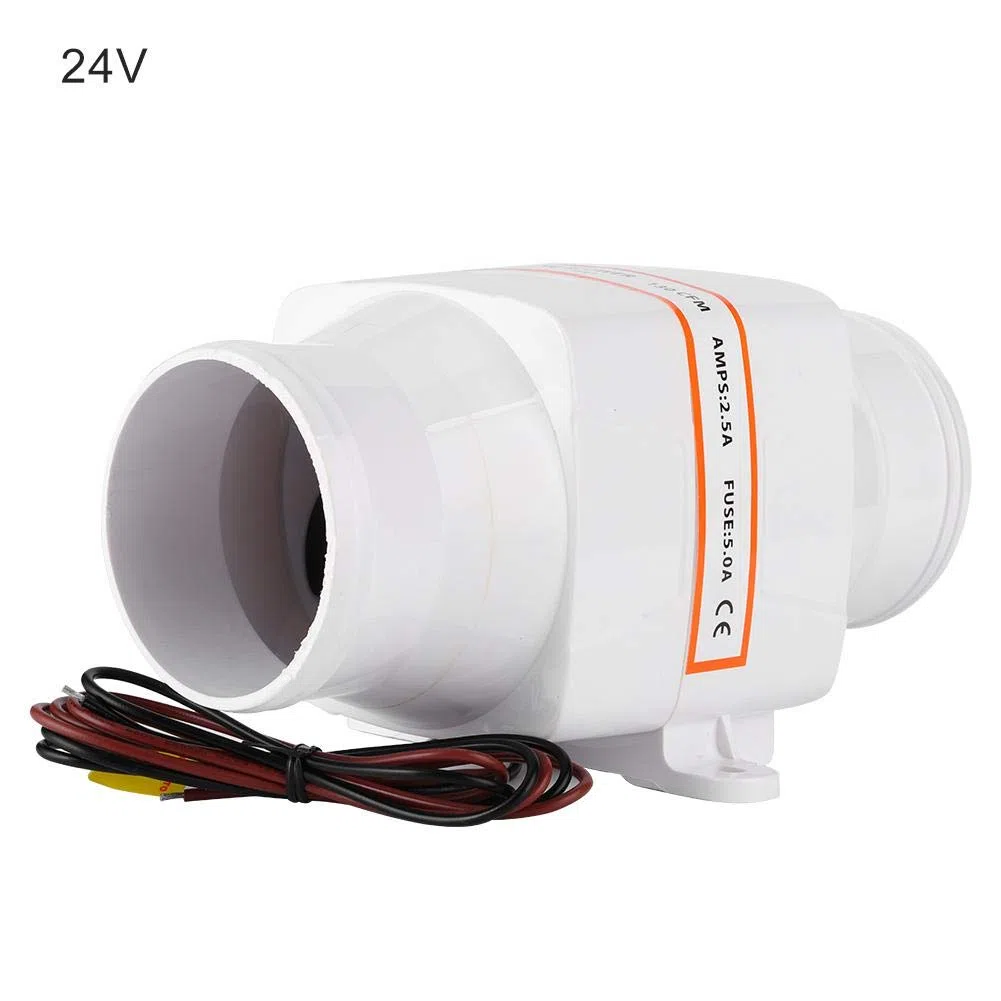 Soplador de aire de sentina marina, 3 pulgadas Soplador de aire de sentina marina en línea Ventilador de ventilación fuerte mudo para Yacht Boat RV(24V)