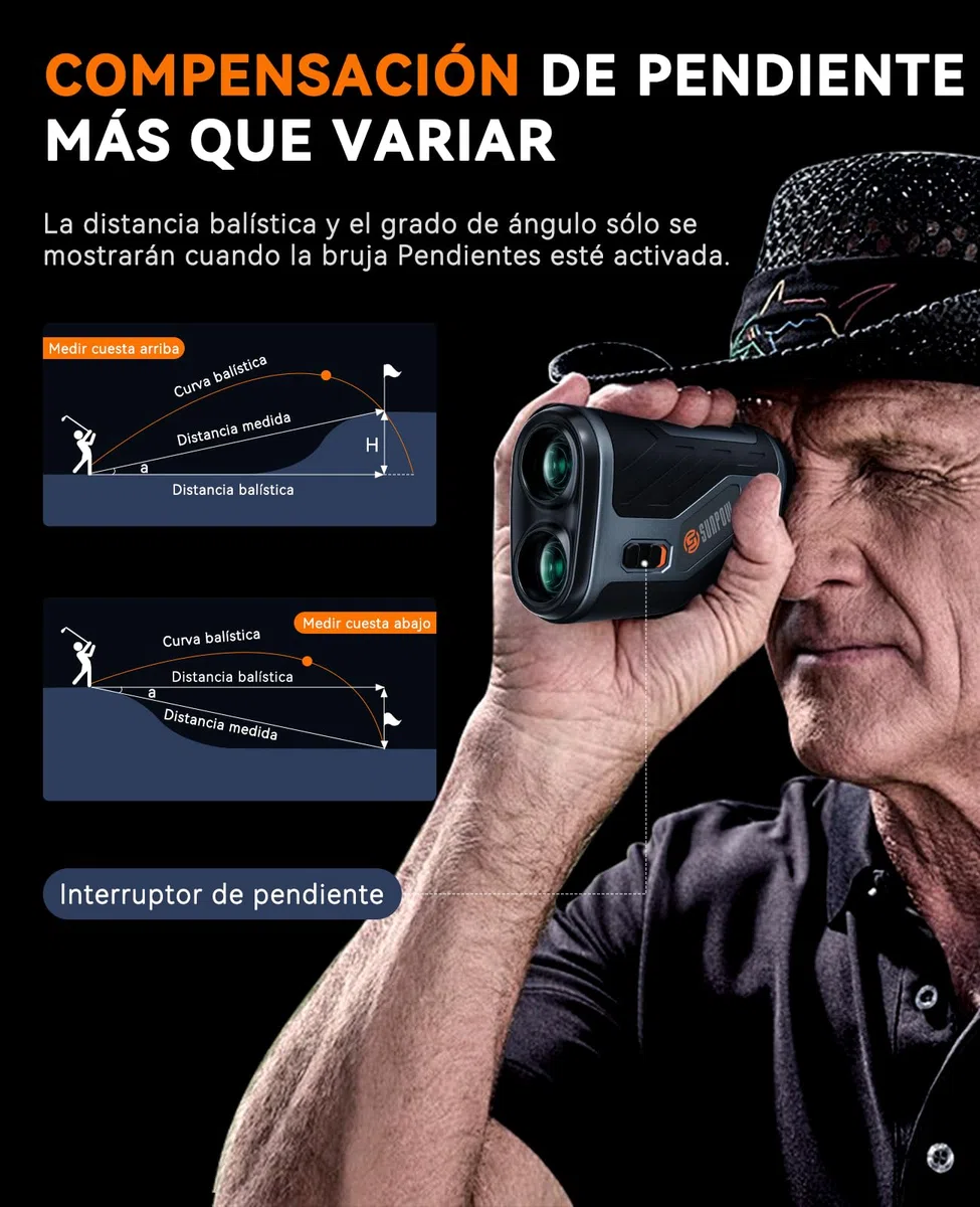 SUNPOW Telemetro Golf Recargable 1200 Yardas con Pendiente, Telemetro Caza de Alta Precisión para Golf y Caza, Aumento de 7X, Bloqueo de Asta de Bandera con Vibración