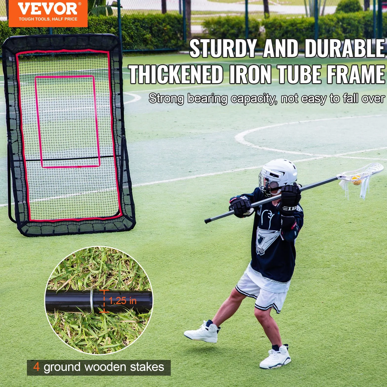 VEVOR Lacrosse Rebotador para patio trasero, red de rebote de voleibol, pantalla de entrenamiento de retorno de béisbol, softball, ángulo ajustable, pared de entrenamiento de práctica de tiro con
