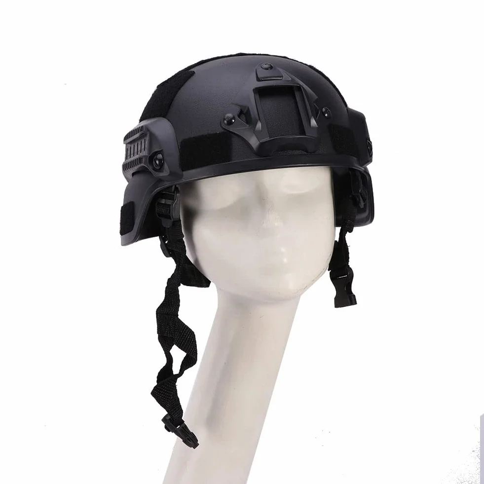 Casco táctico, estilo militar ligero del ejército, casco rápido, combate SWAT, para airsoft al aire libre, paintball, juego CS, CQB, protección para la cabeza de seguridad (negro)