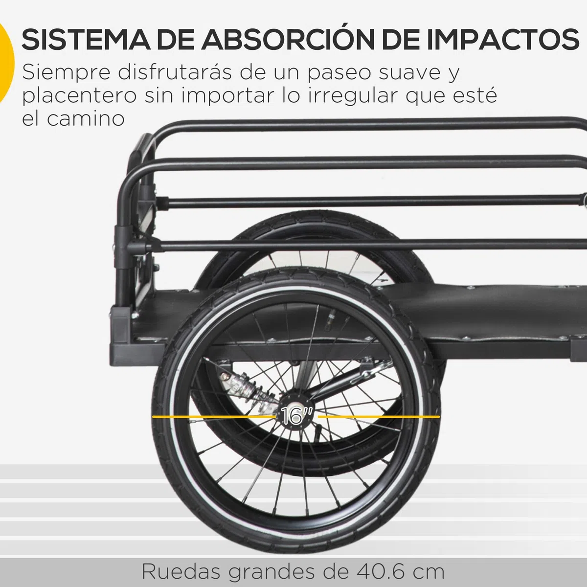 HOMCOM Remolque de Carga para Bicicleta Carro para Bicicleta Desmontable con 2 Ruedas Reflectores y Bandera Marco con Amortiguador Capacidad de 70L Carga 40 kg 125x64x53,5 cm Negro