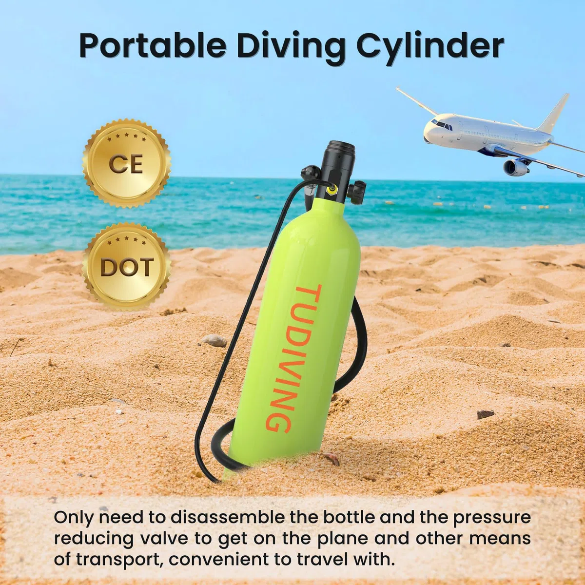 TUDIVING Mini botella de buceo de 2 l, botella de oxígeno pequeña para buceo, mini botella de buceo con 30 a 45 minutos de buceo tanque de oxígeno Submarinismo (bucear) Equipo de buceo portátil S700