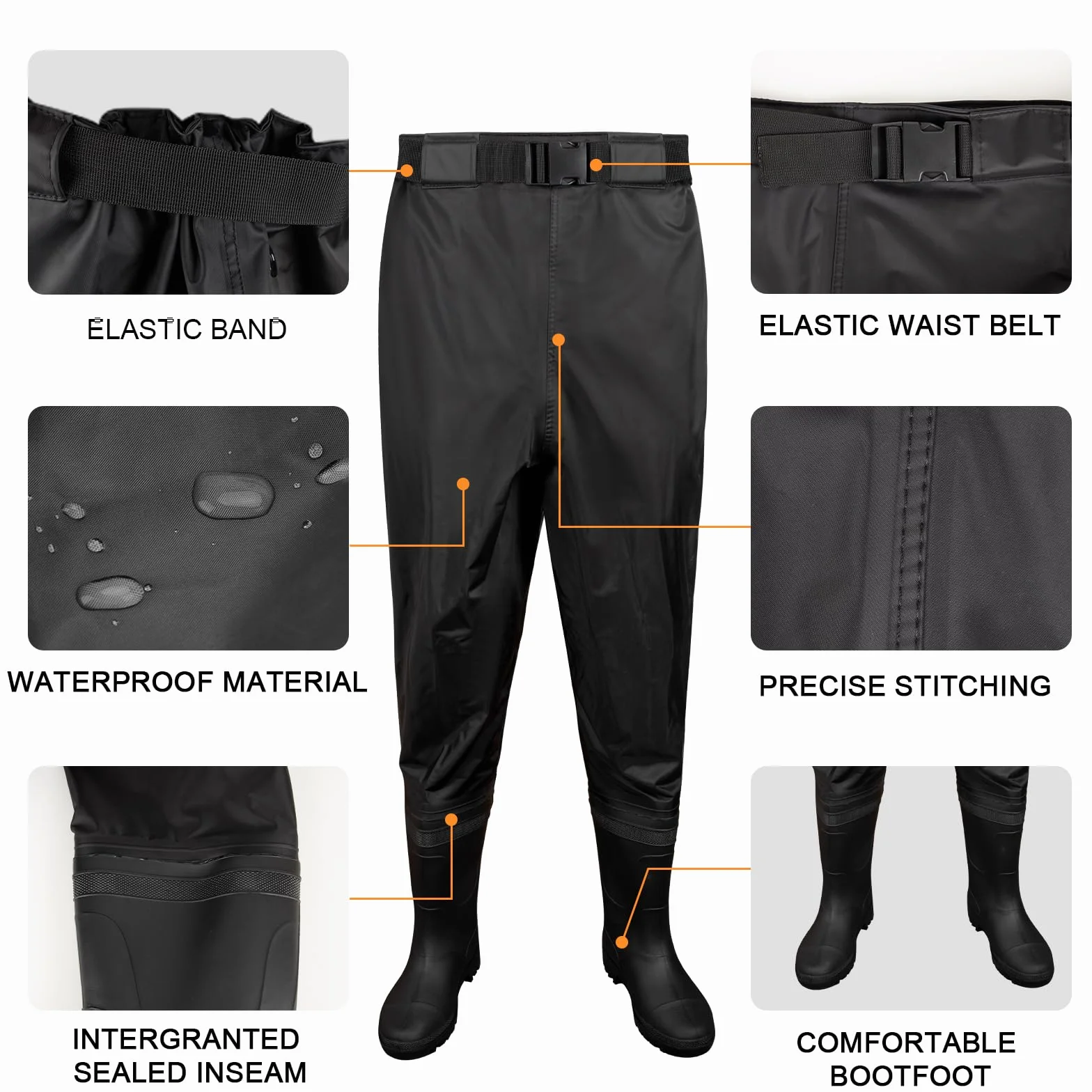 Night Cat Vadeadores para Hombre Impermeable: señoras Mujeres Aves zancudas con Botas Transpirables para Pesca Pesca Pesca Agua Canoa Kayak río Senderismo Negro