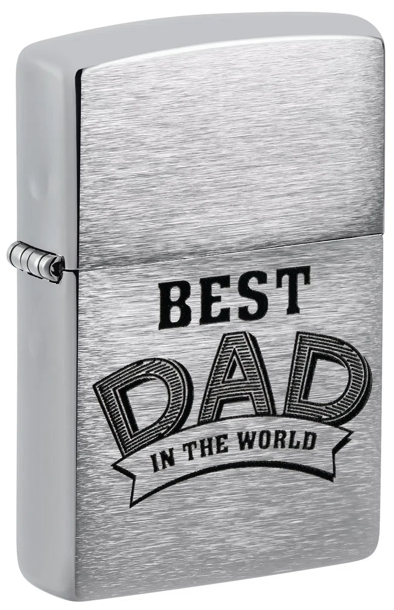 Zippo Encendedor a Prueba de Viento - Best Dad - Acabado Cromo Cepillado, Inscripción a Color - Recargable - Reutilizable - Diseño a Prueba de Viento - Caja de Regalo - Hecho en EEUU