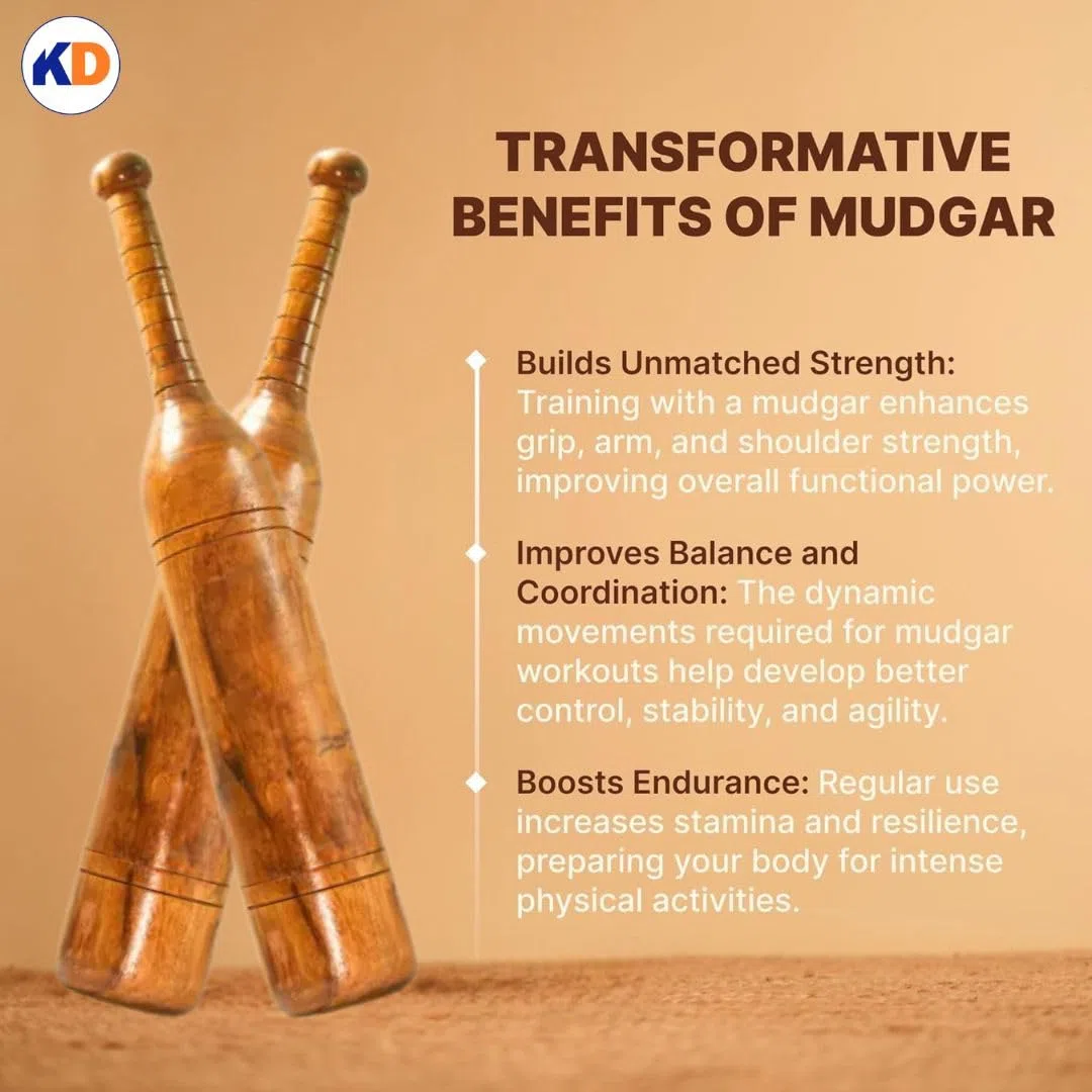 KD Willmax MUGDAR Barra de Fitness Indian Club MUDGAR BHEEM MACE Equipo para Hombro MEEL Karla KATAI MUGDAL Equipo de Fitness de Madera Durazno - 7 a 8 kg