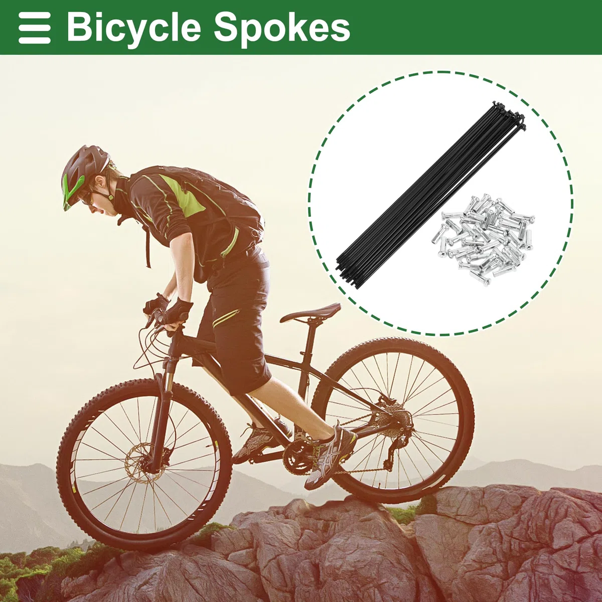 Motoforti 36 Piezas Radios Universales para Bicicleta 14G, Radios para Ruedas de Bicicleta, Acero al Carbono, Color Negro