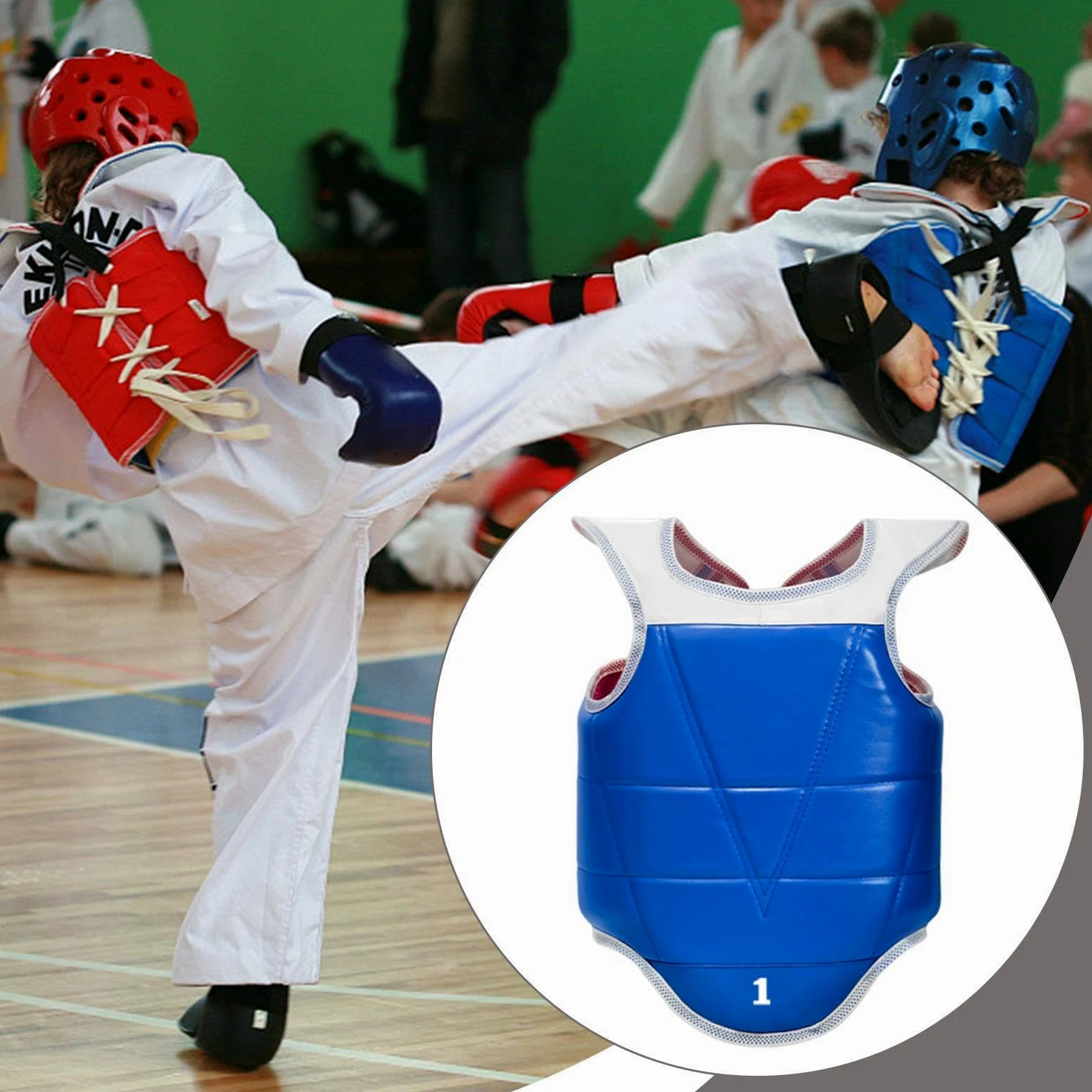Gralara Protector de Pecho para Karate, Almohadilla de protección para Taekwondo, Muay Thai, Boxeo, para práctica de Entrenamiento – EVA/PU con Doble Cara– Ajuste con Cordones, S