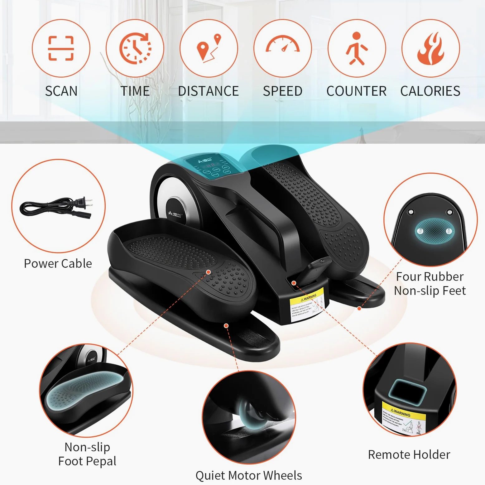 Mini Eliptica, Máquina Elíptica Eléctrica de Velocidades Ajustables, Pedales Estaticos Personas Mayores, Pedaleador Electrico Portátil, Entrenador Elíptico para Mayores y Adultos