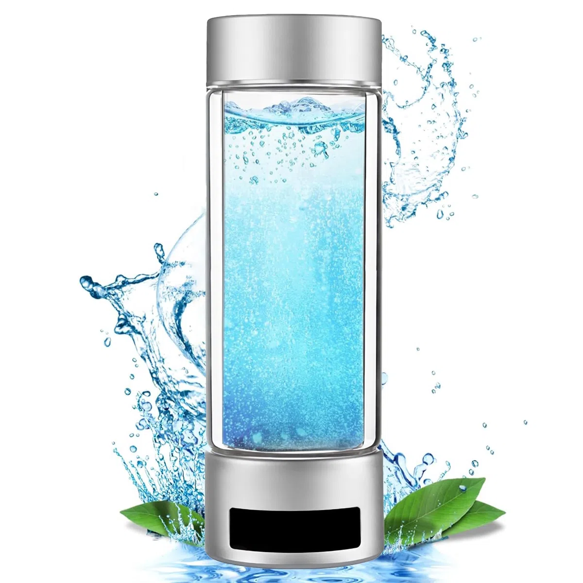 Botella de agua con hidrógeno, máquina ionizadora de agua portátil de carga USB,generador de agua ionizada contenido de hidrógeno ≥6000 ppb(plata,400ML)