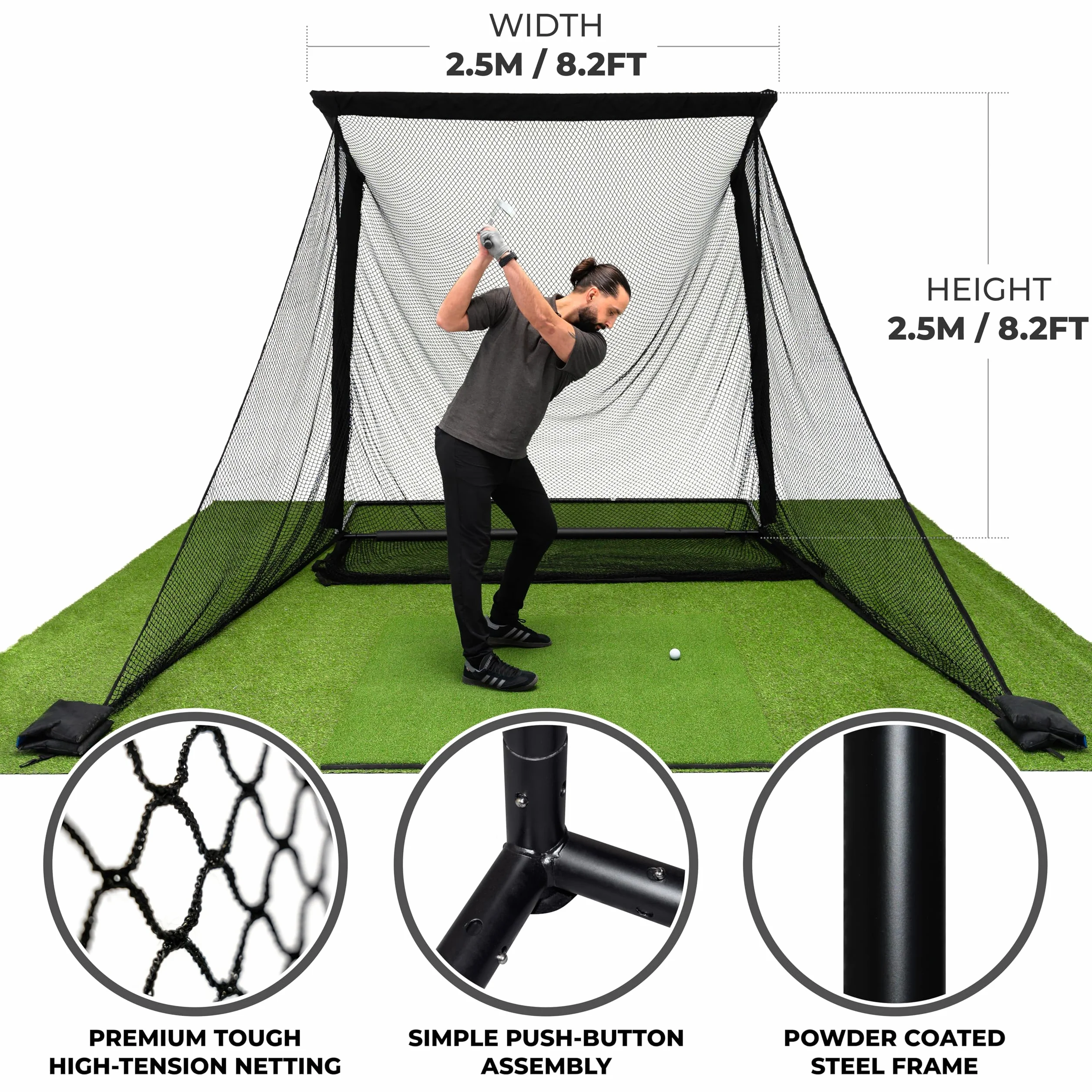 SimSpace Unisex Adult Tri Turf Multifunctional Golf Hitting Mat for Driving and Chipping Practice - Green, 64 cm x 40 cm