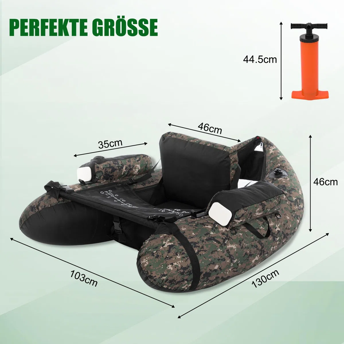 LEADZM Camuflaje - Barco inflable con bomba, barco de pesca con soporte para caña de pescar, correas ajustables, bolsa de almacenamiento, capacidad de carga 150 kg