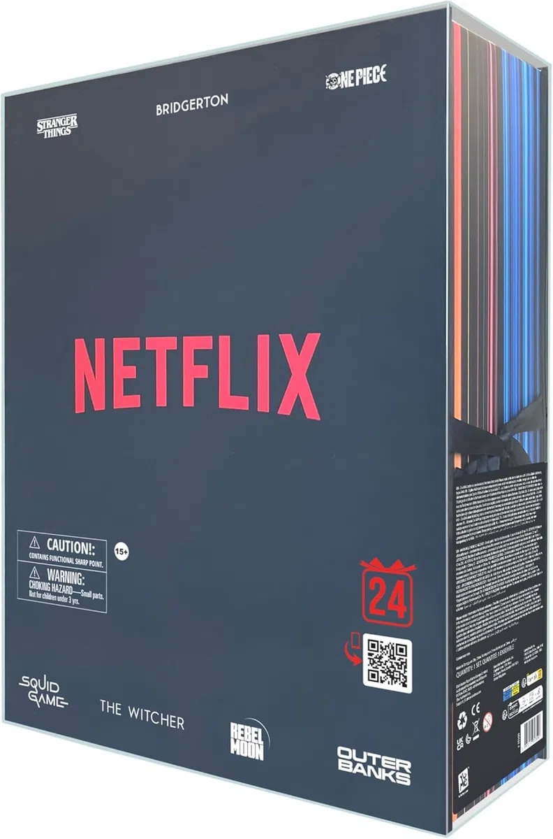 YuMe 15309 - Scatola regalo Netflix, calendario dell'Avvento con effetto sonoro, da 16 anni, 24 sorprese da 7 popolari serie Netflix