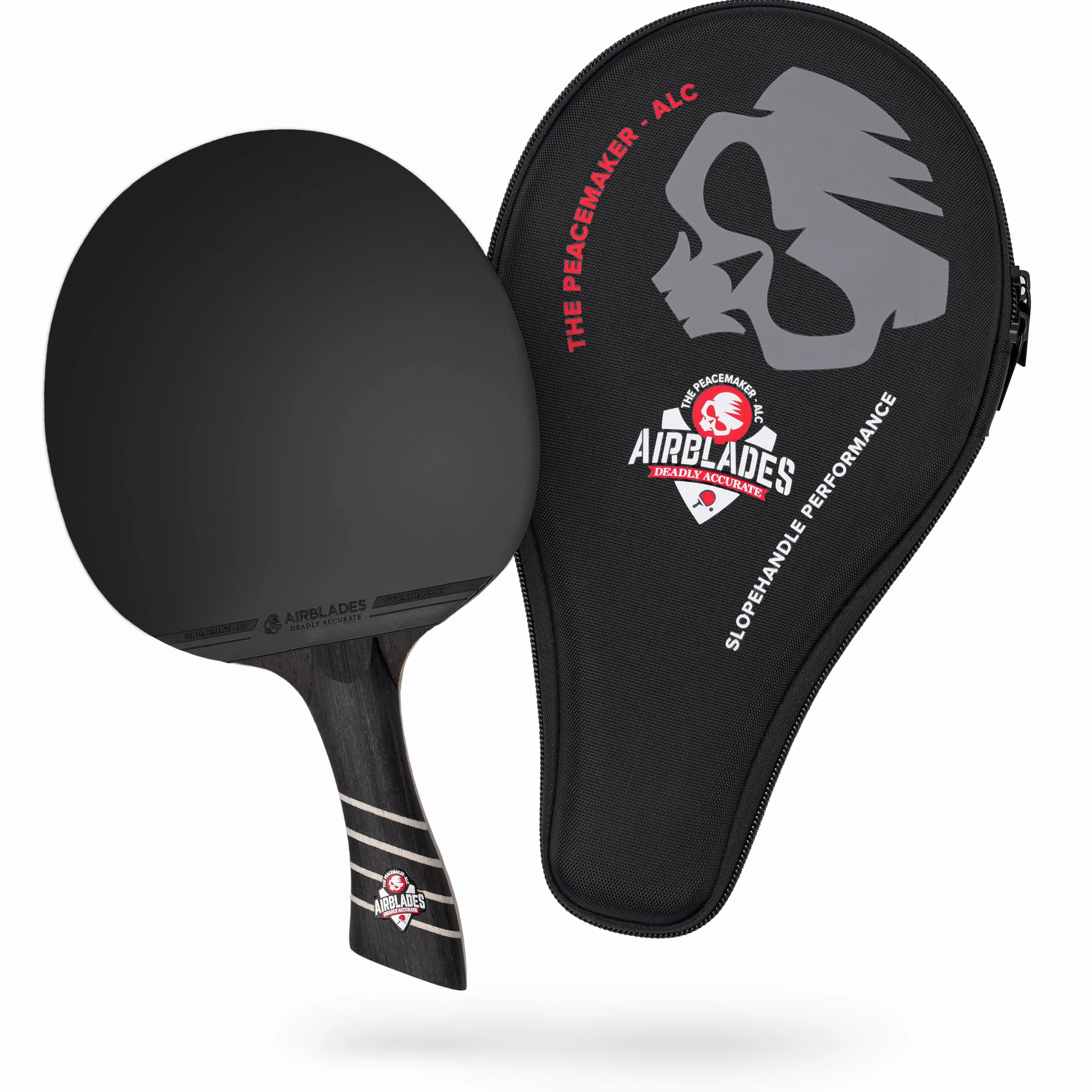 The Peace Maker ALC - Pala de tenis de mesa profesional de fibra de carbono que produce la máxima rotación y control para todos los niveles, carcasa rígida y mango ergonómico.
