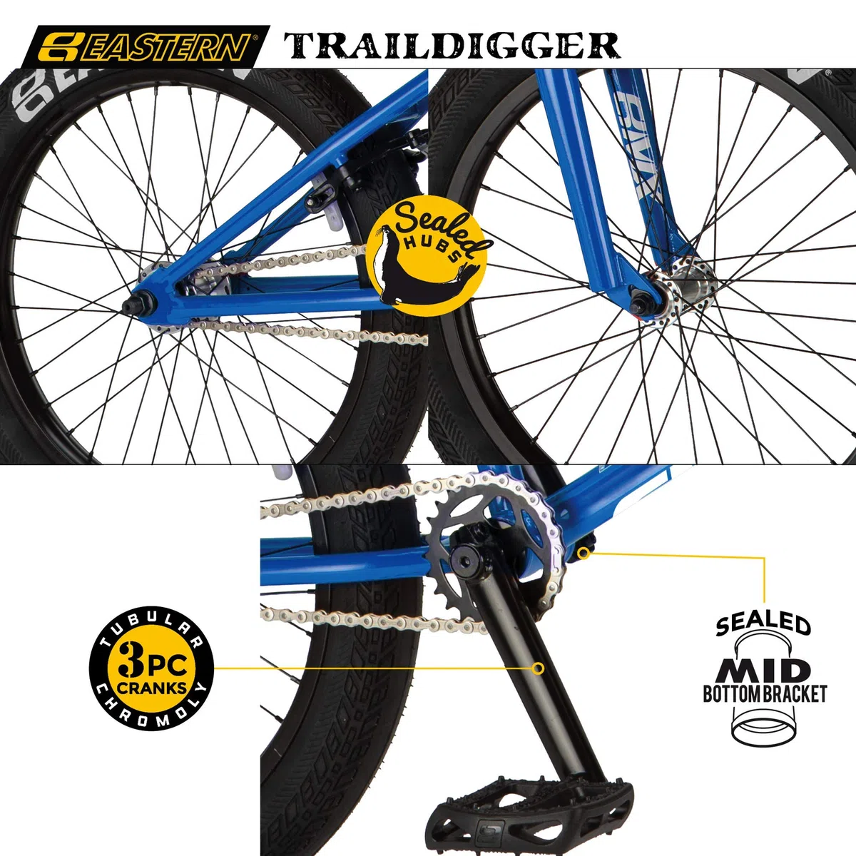 Eastern Bikes Eastern BMX Bikes - Bicicleta Traildigger modelo de 20 pulgadas. Bicicleta ligera de estilo libre diseñada por ciclistas profesionales de BMX en