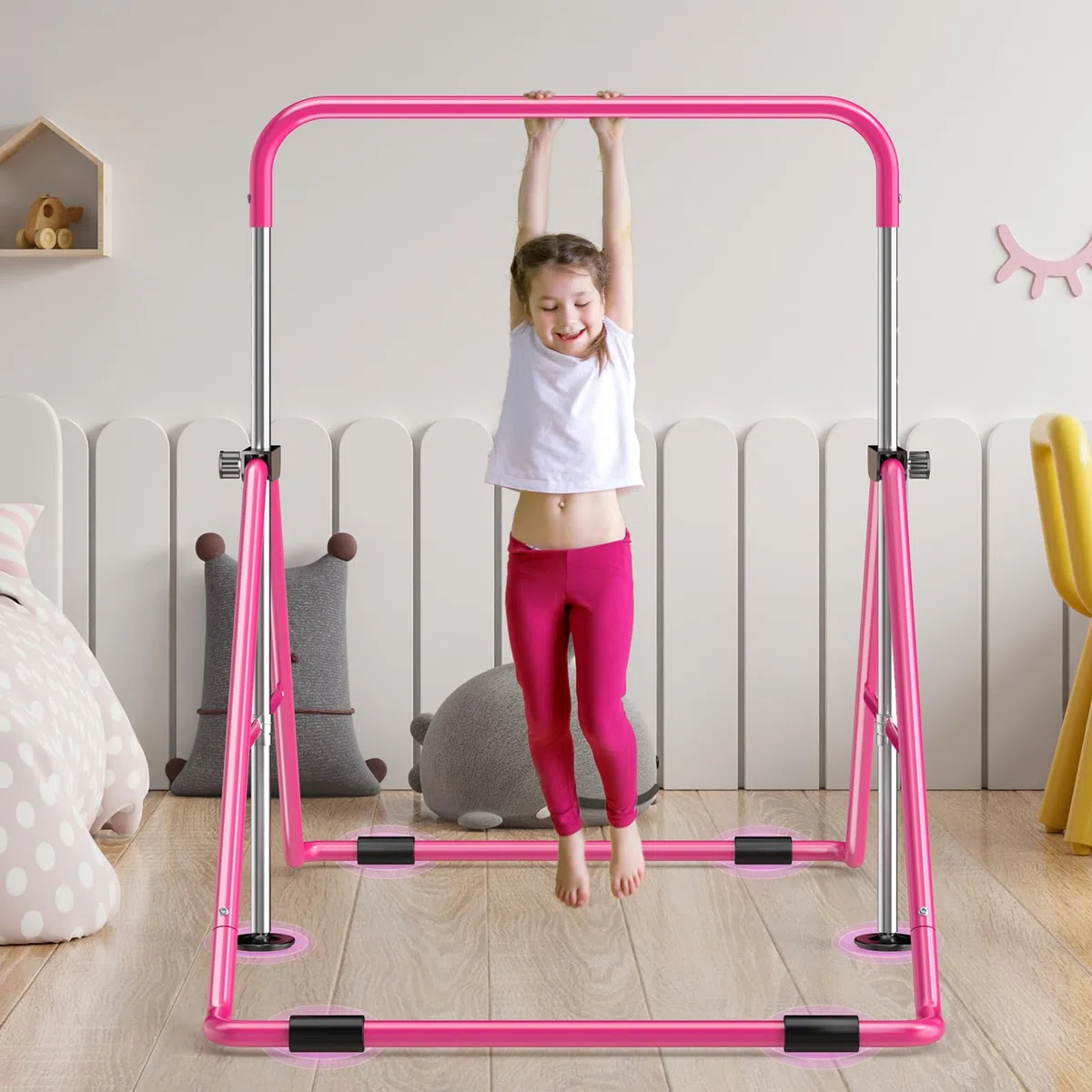 Safly Fun Barras de gimnasia expandibles para niños, color rosa con estera
