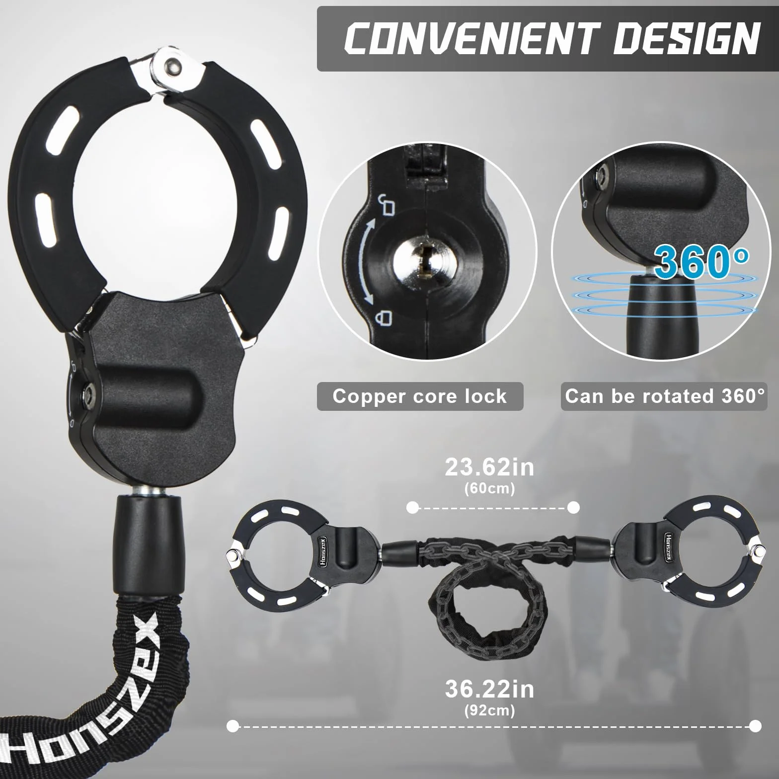 Candado Antirrobo para Scooters/Patinete Eléctricas/Bicicletas/ Carritos de Bebé, Candado de Cadena Resistente con Llave y Bolsa Impermeable
