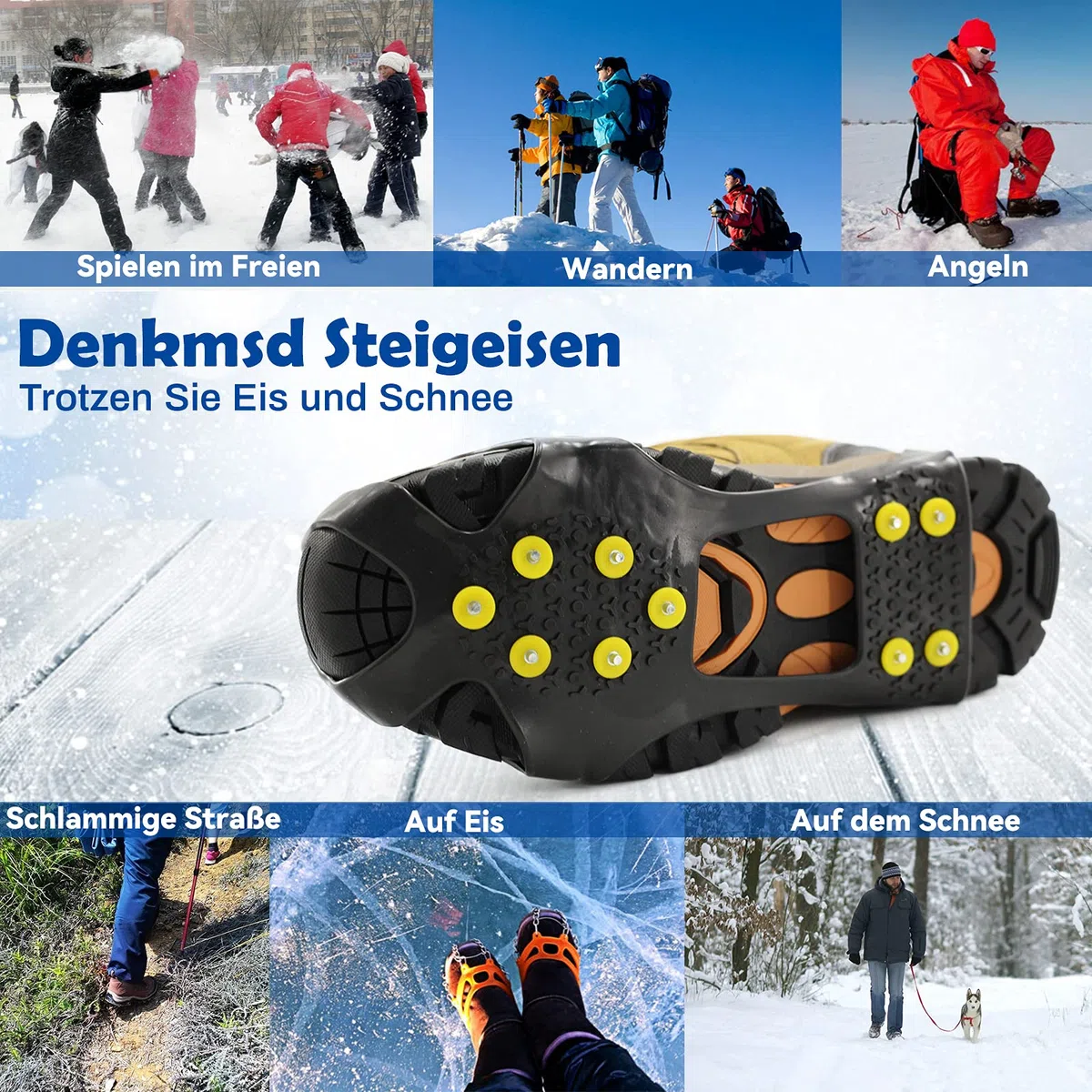 Picos para zapatos, crampones con 10 puntas, antideslizantes para zapatos, cadenas de nieve, para deportes al aire libre y montañismo
