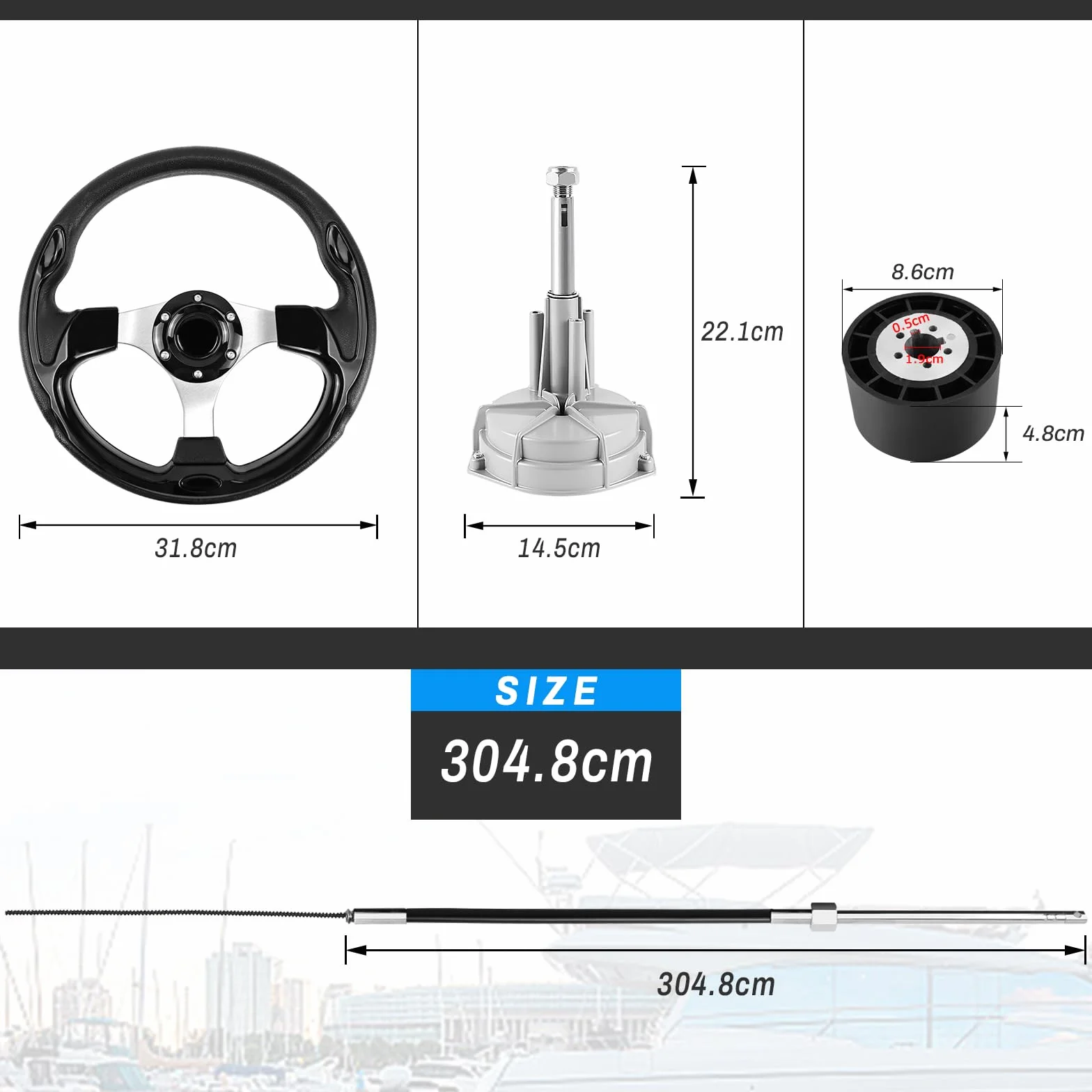 Sistema de dirección de barco, kit de dirección mecánica rotatoria, cable de control de cable de 304,8 cm, fueraborda, sistemas de dirección marina para barcos de pesca, yates y otras
