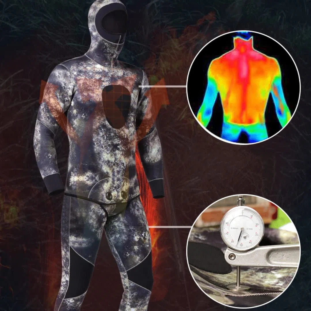 Traje de buceo de 5 mm para hombre, traje de baño cálido de manga larga de dos piezas, traje de medusas gruesas, traje de pesca camuflaje (Color: verde, tamaño: L)