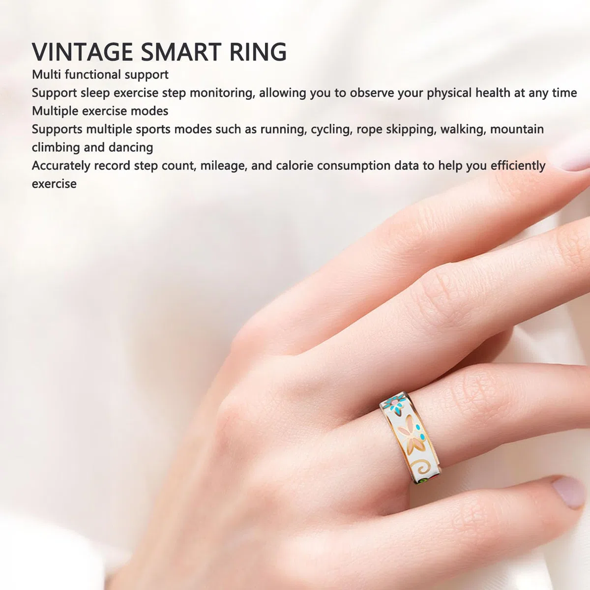 SENECESLI Anillo Inteligente, Anillo de Salud con Artesanía de Esmalte, Impermeable IP68, Admite Modos de Ejercicio Múltiples, Contado de Pasos Monitoreo (Tamaño 10 (ID 19.8 mm / 0.78in C 62.1 mm)