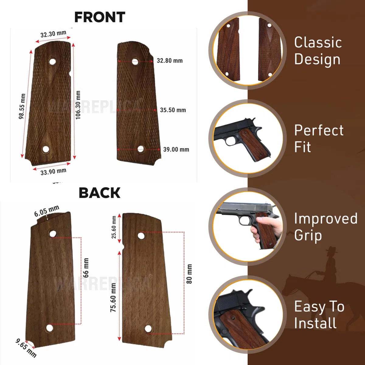 warreplica WWII los EEUU M1911 / 1911 0.45 Madera Pistola Grips - Reproducción