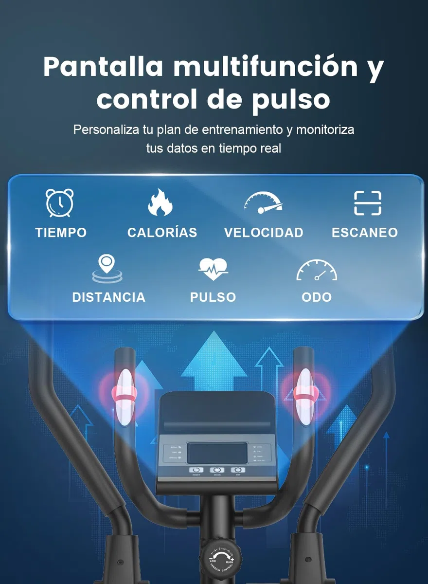 Elíptica para Casa, Bicicleta Elíptica Magnética Ultrasilenciosa con 16 Niveles de Resistencia, Volante de Inercia de 8 kg, Zancada de 42 cm, Monitor LCD, Portabotellas, Carga Máx 150 kg