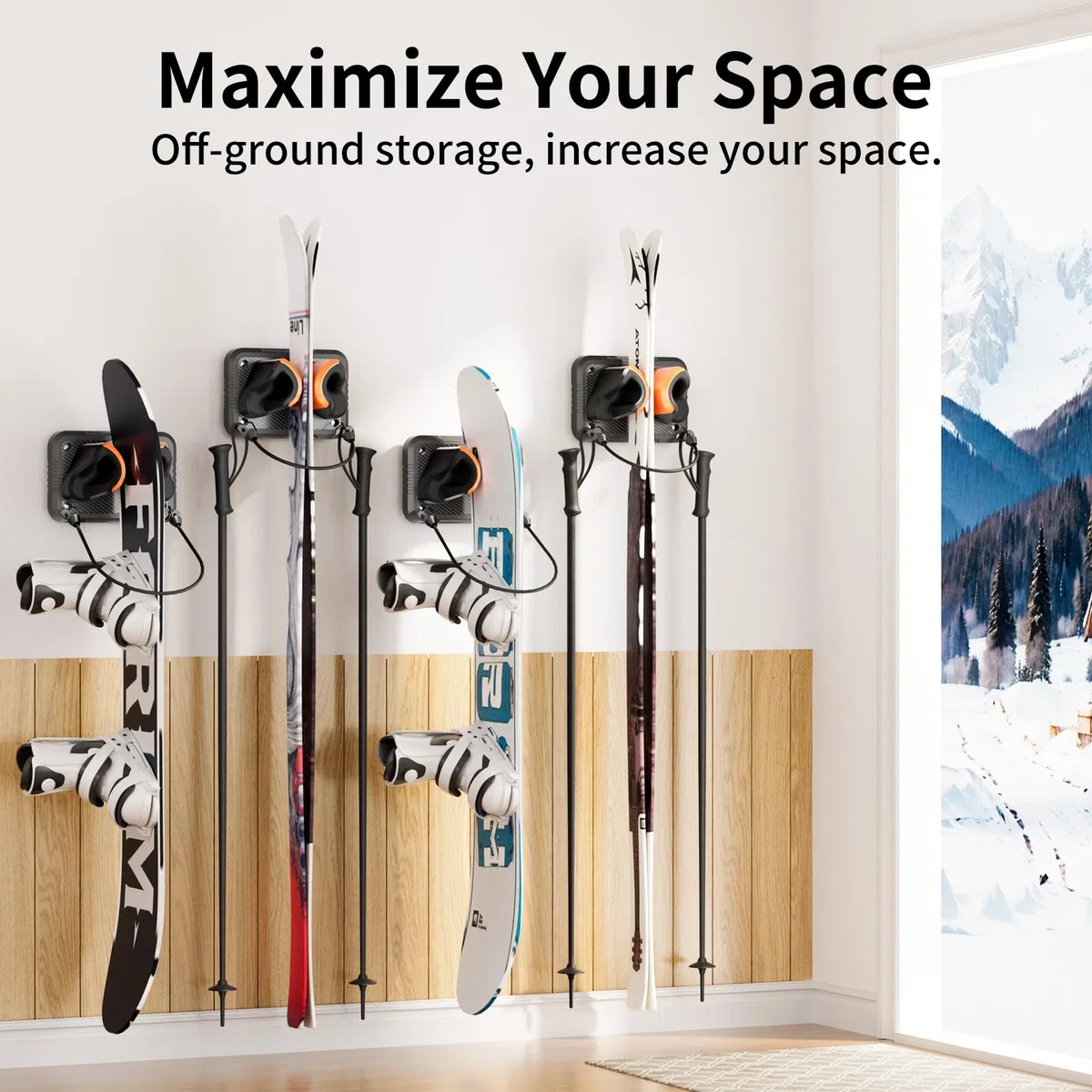 Estante de Pared para Esquí y Snowboard Compatible con Cualquier Modelo de Esquí y Snowboard Soporte de Pared de Esquí para el Hogar y el Garaje, 2 Paquete