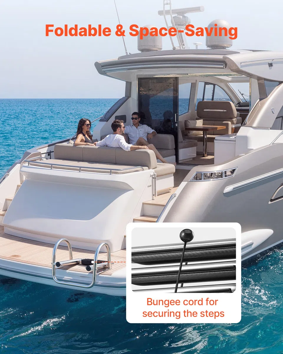 VEVOR Escalera para Barco Telescópica de Acero Inoxidable de 4 Peldaños, Soporta 272 kg, Escalera Plegable de Embarque con Pasamanos y Peldaños Antideslizantes para Muelle, Piscina, Pontón, Plataforma
