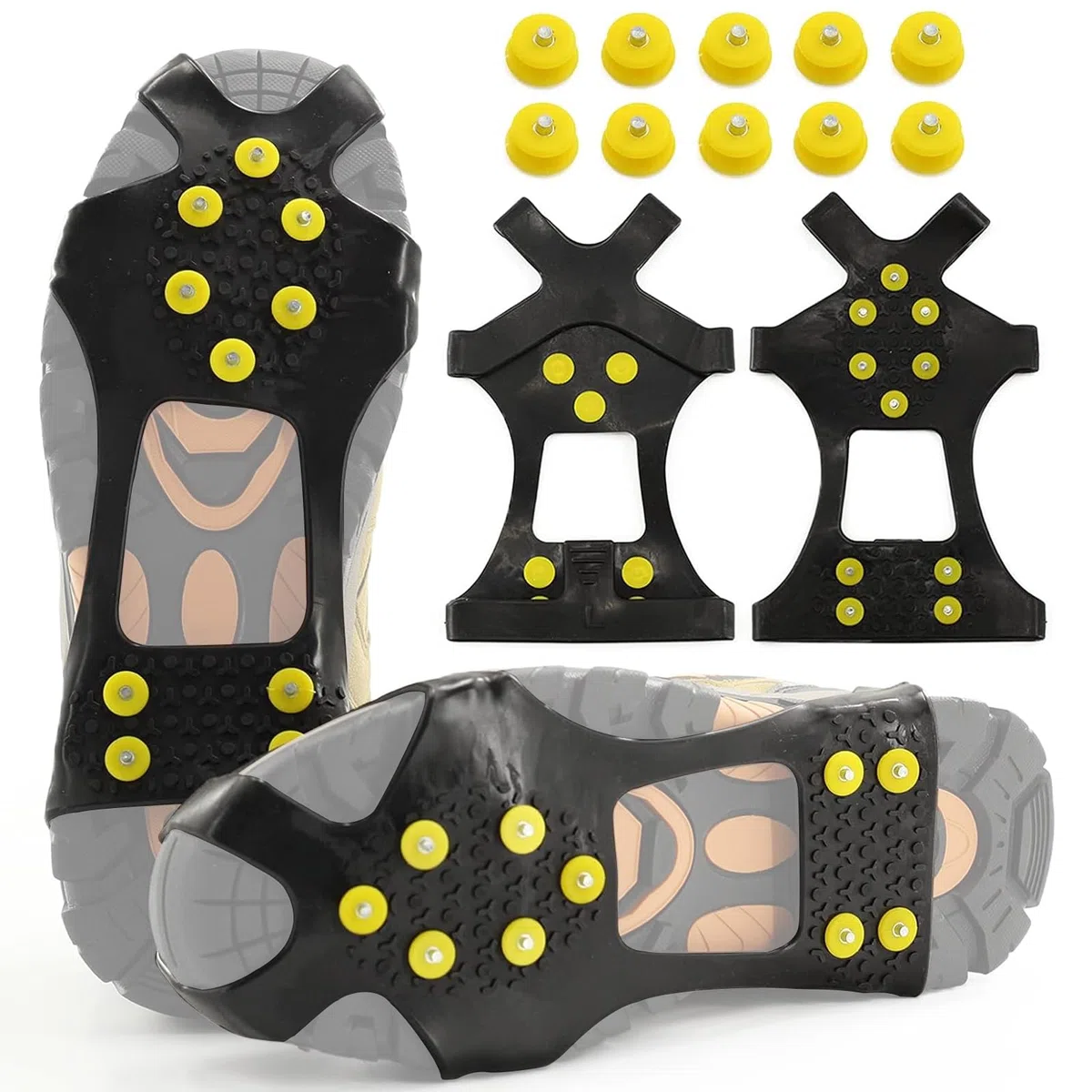 Picos para zapatos, crampones con 10 puntas, antideslizantes para zapatos, cadenas de nieve, para deportes al aire libre y montañismo