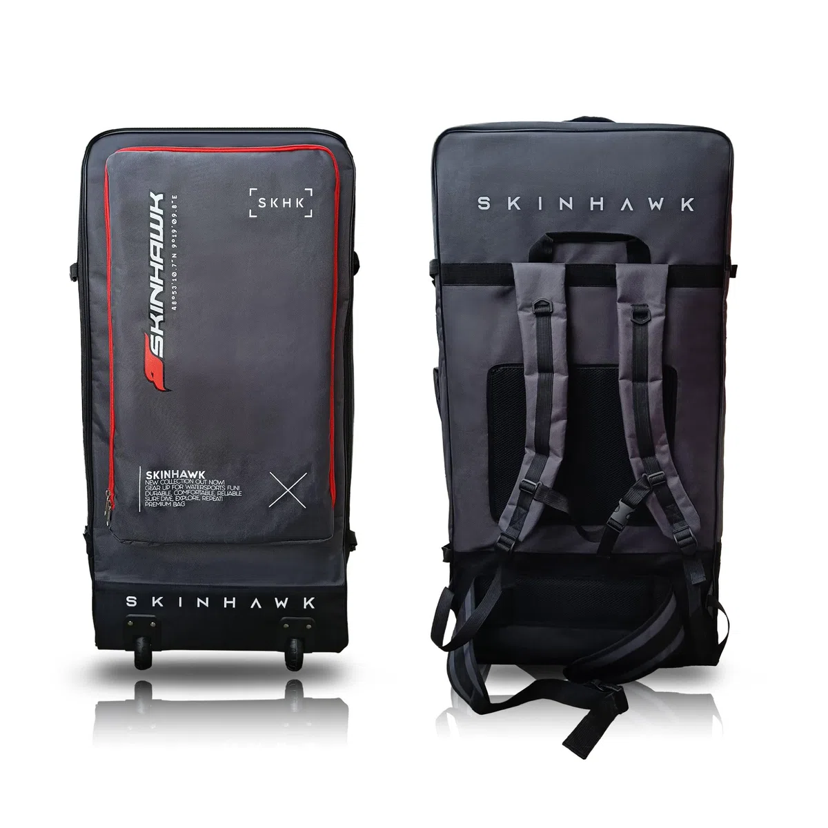 Skinhawk SUP Board Bolsa con ruedas – Mochila para tabla de surf de remo de 90 x 45 x 30 cm – Bolsa de transporte resistente de tela 1680D – Acolchado resistente a desgarros con correas ajustables y