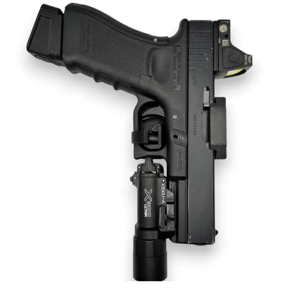 Viking Funda de Pistola Glock, Holster Glock 17 18 22 31 47, Compatible Tokyo Marui We KJW Umarex, para Diestros o Zurdos, Sujeción de Cinturón hasta 50mm de Ancho, Airsoft