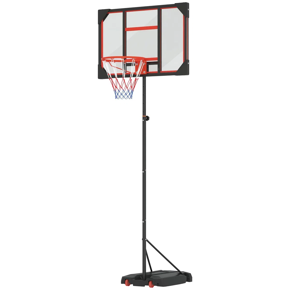 AIYAPLAY canasta de baloncesto al aire libre para niños, 210-260 cm soporte de baloncesto ajustable en altura con ruedas, sistema de baloncesto con soporte para niños a partir de 6 años, rojo