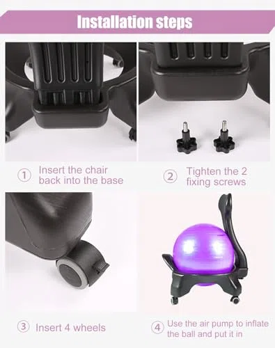 Generisch Yoga Ball Silla de oficina con base y soporte para la espalda, pelota de estabilidad de equilibrio para una mejor postura y comodidad