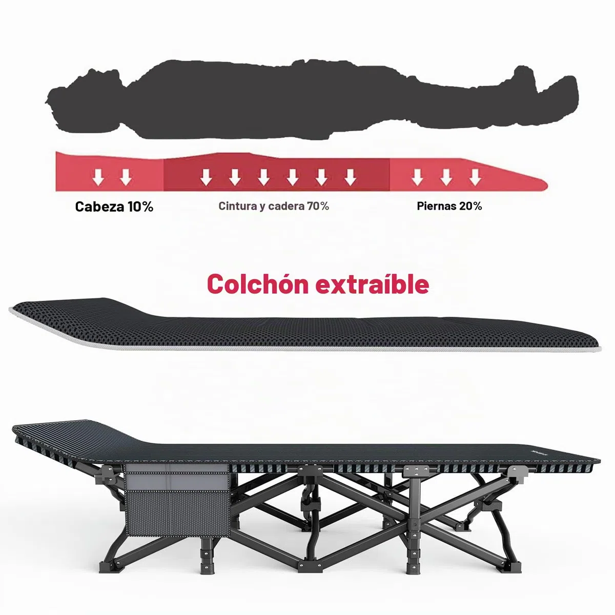 ATORPOK SHOP Cama de camping plegable, plegable hasta 200 kg para, resistente, portátil, bolsa de viaje, cómoda