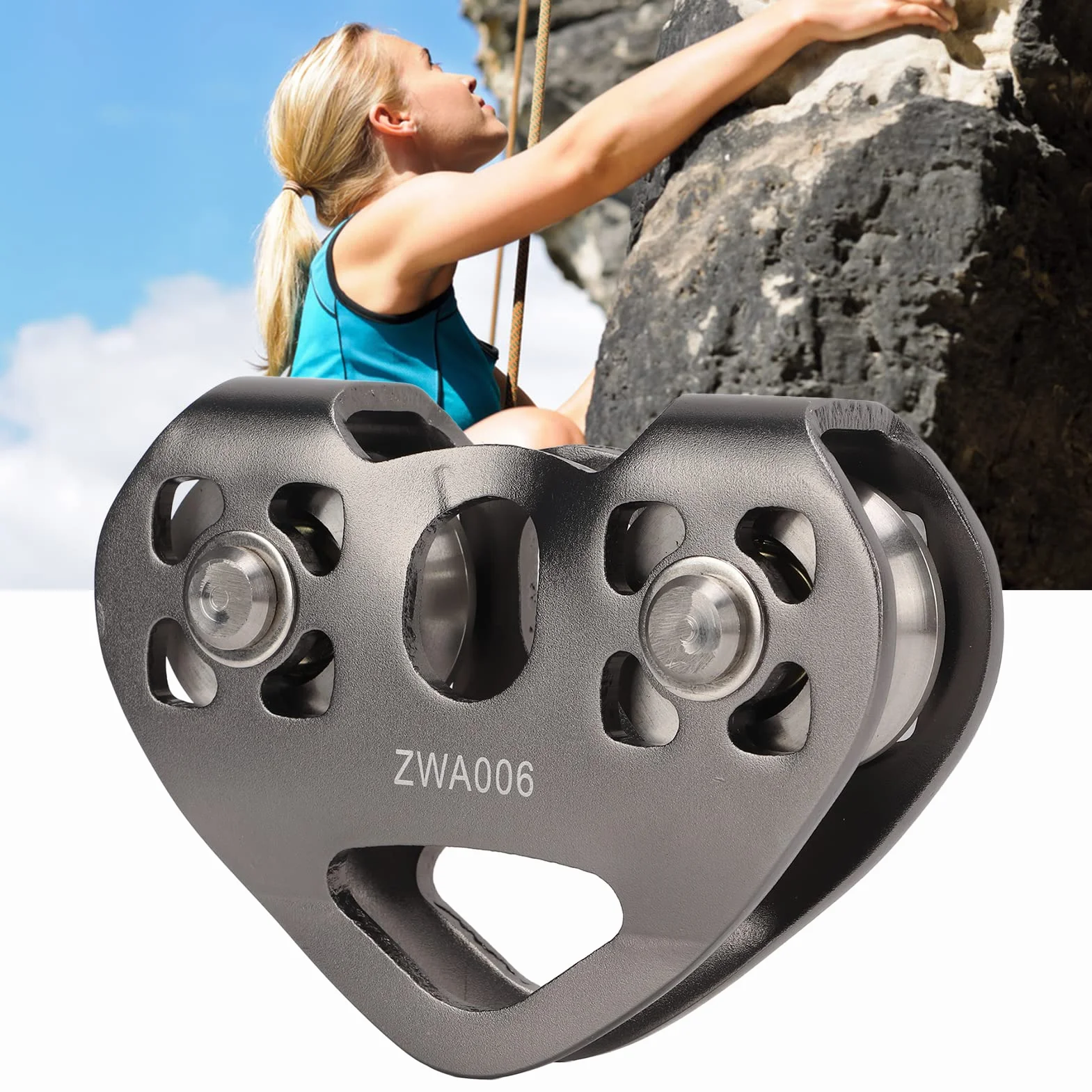 Polea de Tirolesa de Aluminio Resistente para Montañismo, Polea de Escalada de Doble Carro Liviana con Poco Desgaste para Escalada en Roca
