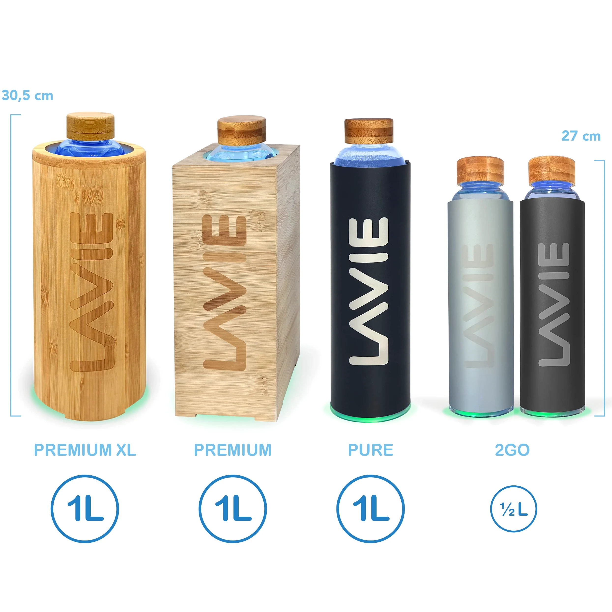 LaVie Pure Purificador de agua Innovador con luz UVA. Pack Familia - 1 Purificador + 6 Botellas de 1 Litro Convierte tu agua del grifo en agua dulce y deliciosa en 15 minutos. Color: antracita