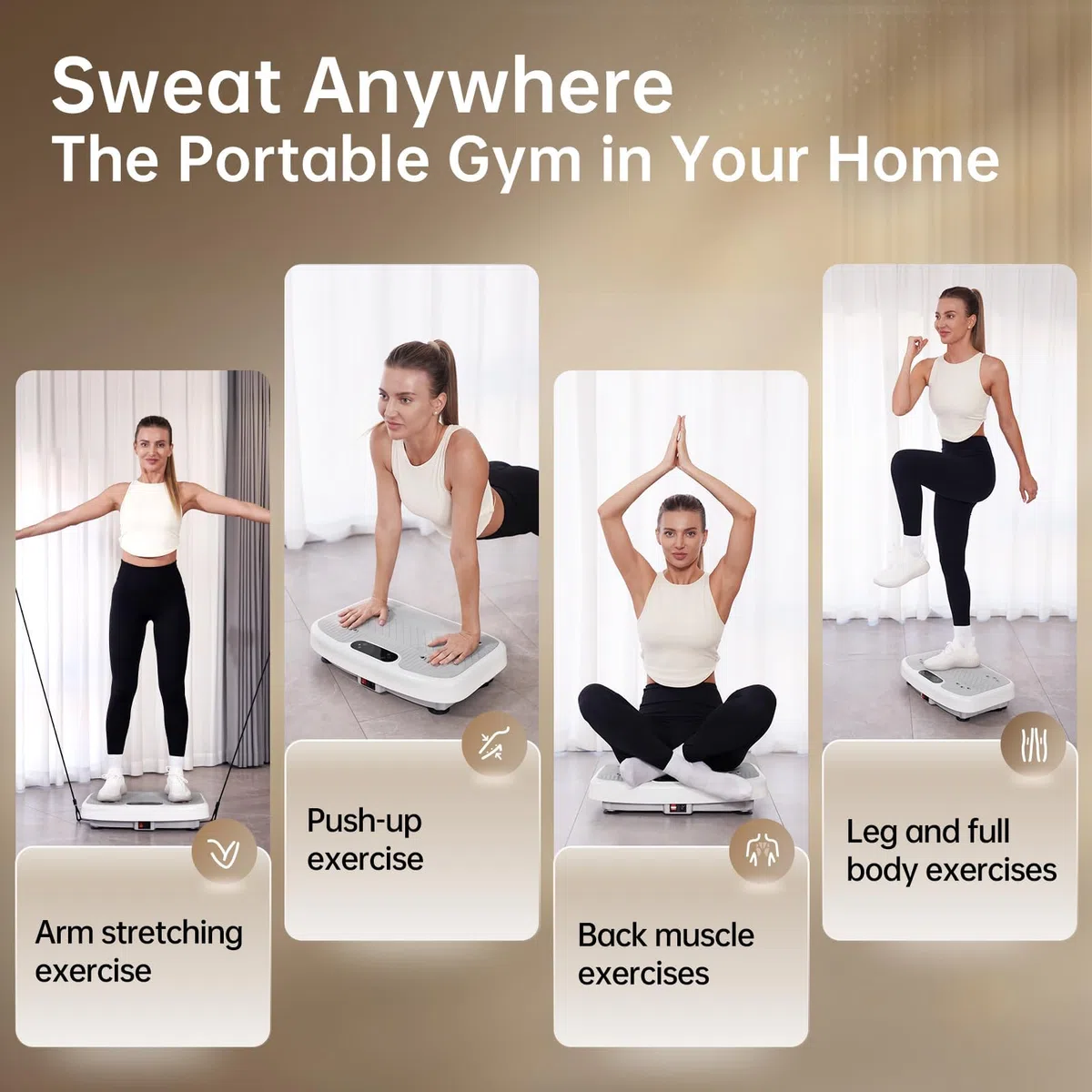 YAMO YV20 Plataforma Vibratoria Fitness | 99 Niveles de Velocidad, 5 Programas, Mando a Distancia y Bandas de Resistencia | Pantalla LED Táctil, Capacidad Carga de 150KG
