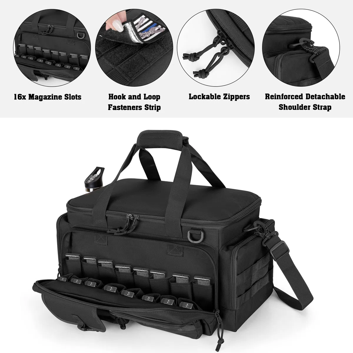 DSLEAF Bolsa táctica para Armas con 4 Estuches para Armas, Bolsa Acolchada para Armas con 16 Ranuras para Cargadores y Bolsillos adicionales (Pendiente de Patente)
