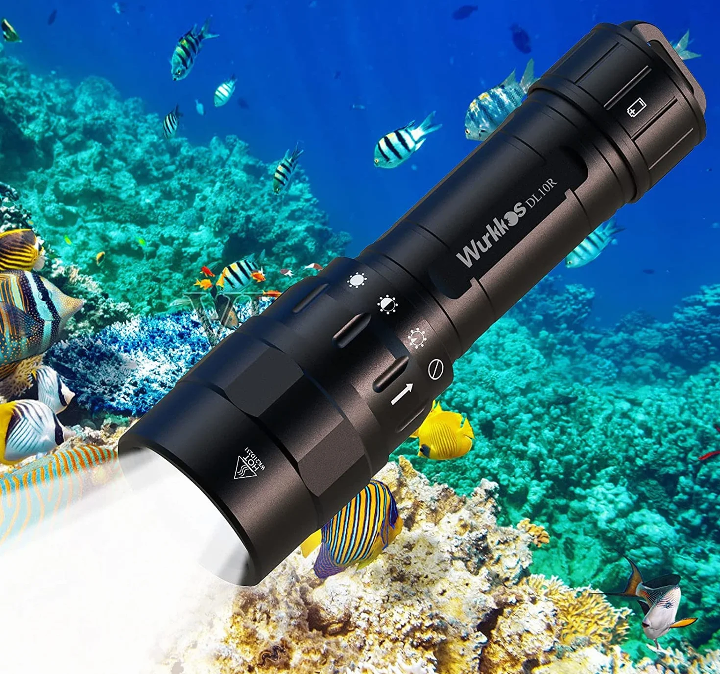 Linterna de buceo Wurkkos DL10R, 4500 lúmenes, recargable por USB C incorporado, LED XHP70.2, luz subacuática recargable IPX8 con fuente de alimentación de 5000 mAh