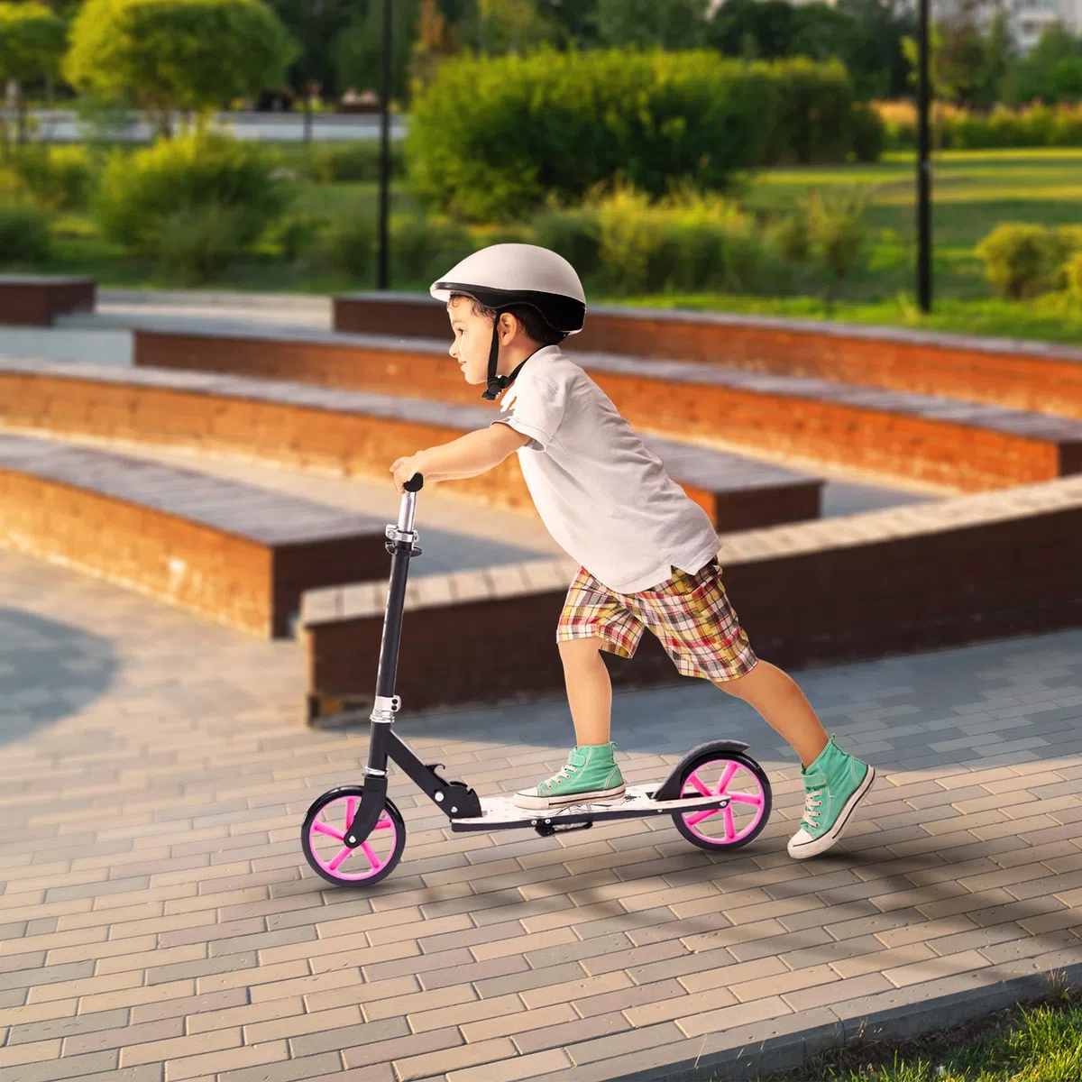 Arebos Patinete | ruedas XXL | correa de transporte | superficie antideslizante | altura ajustable | freno de pedal | máx. 100 kg