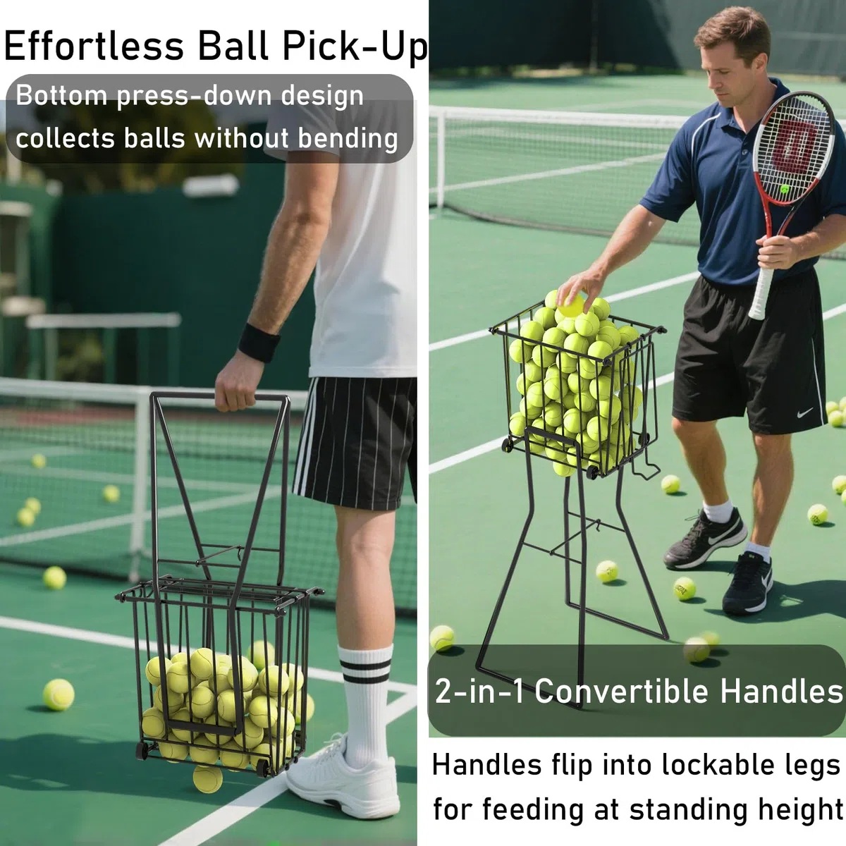 Moricher Tenis Pickleball Hopper con ruedas – 80 pelotas de tenis y capacidad de 55 pickleballs