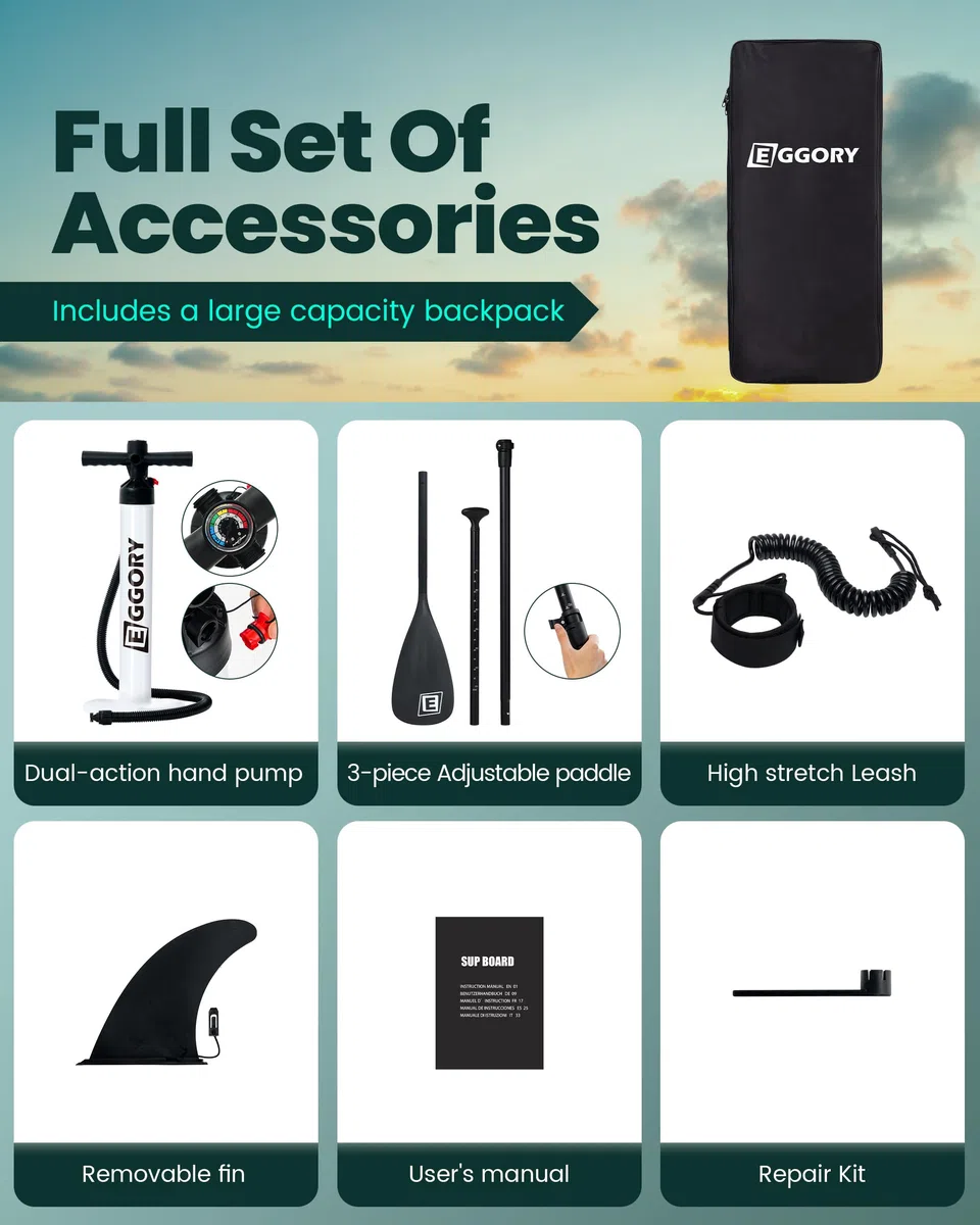 Tabla de surf de pie con remo, kit completo, incluye: remo ajustable, bomba, mochila para viaje ISUP, correa, bolsa impermeable, para adultos, gris (pop-Grey)