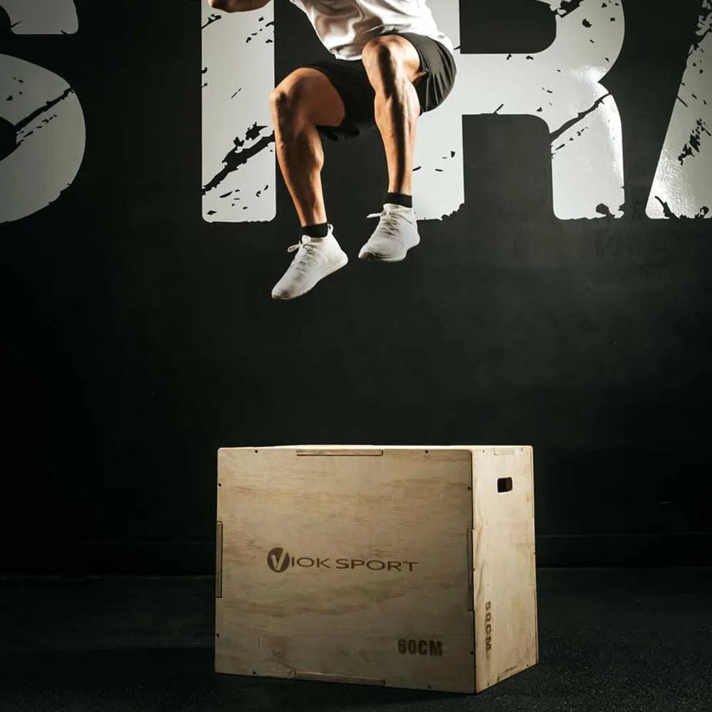 Cajón de Salto Pliométrico de Madera 50x60x75 cm Viok Sport - Equipo de Entrenamiento para Agilidad y Potencia, Ideal para Ejercicios de Fitness en Casa o en el Gimnasio