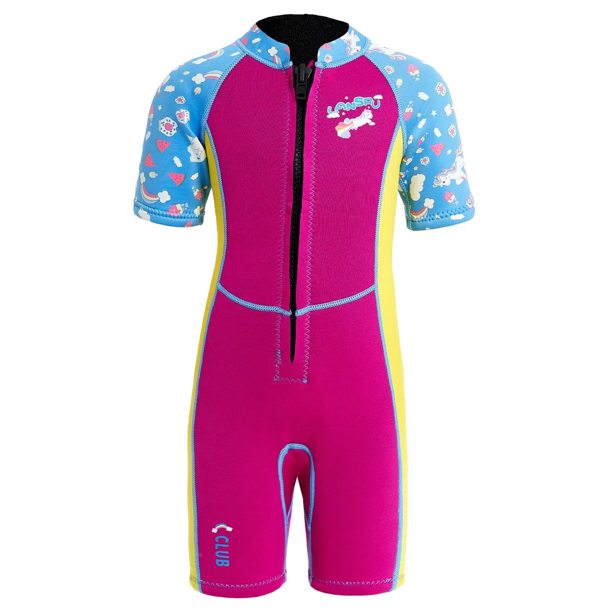 Traje de neopreno para niños: traje de neopreno corto de 2,5 mm, neopreno SCR mejorado, material más seguro, protección UV, cremallera frontal para clases de natación, mantiene el calor en agua