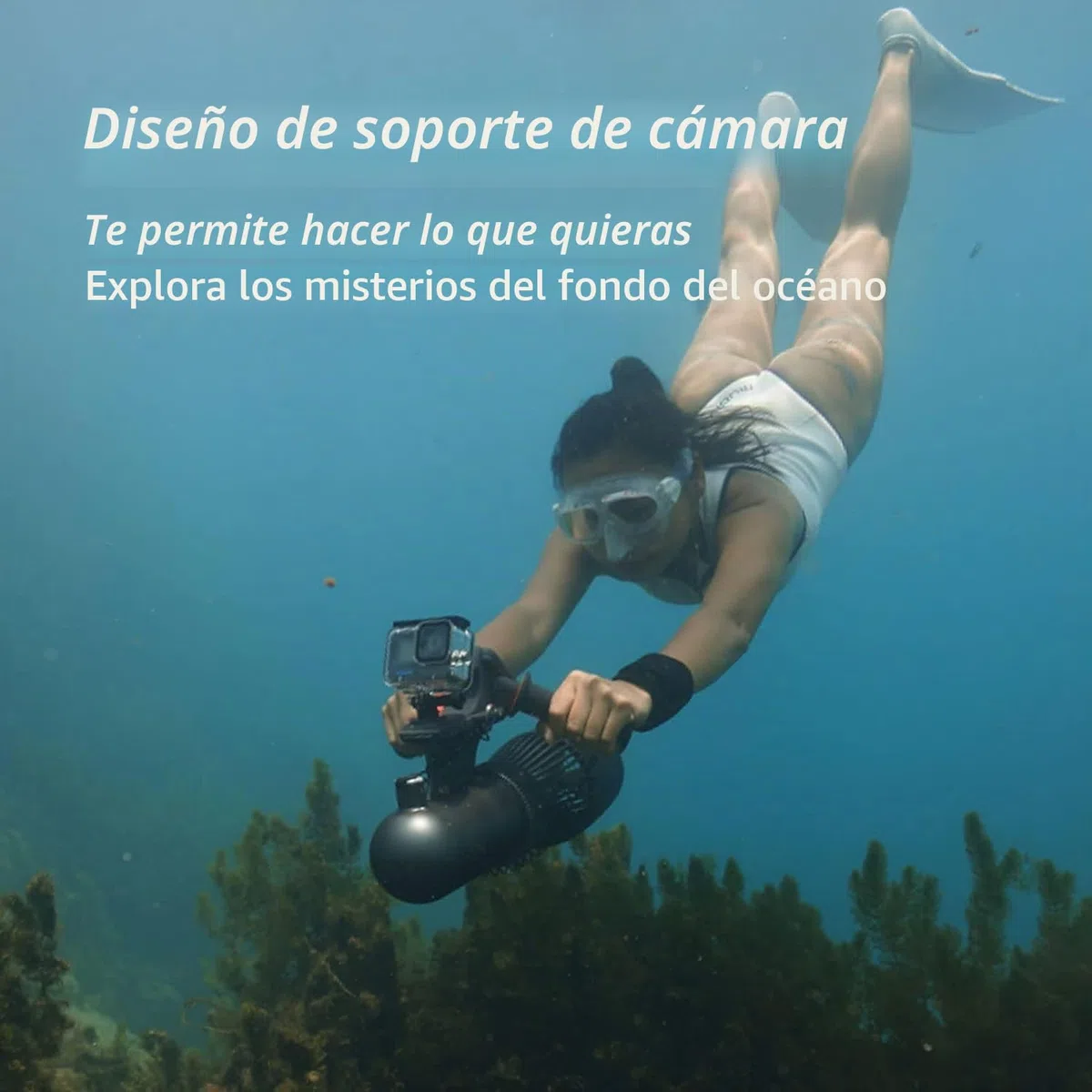Camolech Patinete Eléctrico Subacuático de 700W, Patinete Marino de Buceo Libre de 40M y Esnórquel, Patinete de Agua con Motor Sin Escobillas, Batería Desmontable de 60 Minutos para Piscina (700W