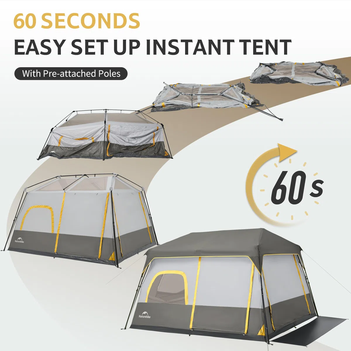 Naturehike Cape - Tienda de campaña grande para 6 personas, resistente al agua, tipo túnel PU3000 mm para viajes familiares, camping y viajes en coche