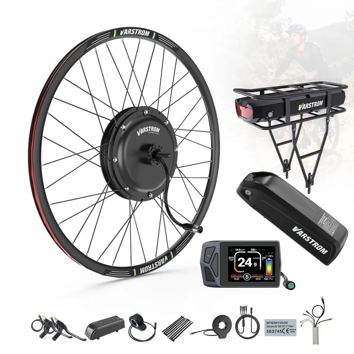 48V-1OOO-15OO JYLT Kit Conversion a Bicicleta Electrica, Motor Buje Delantero & Trasero 26 27,5 28 29 Pulgadas 700C con Pantalla Opcional & Batería, Ebike Kit Casette & Freno Disco MTB CTB